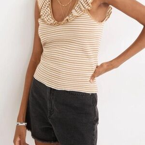 Madewell Cream Fitted Ruffled Tank Top